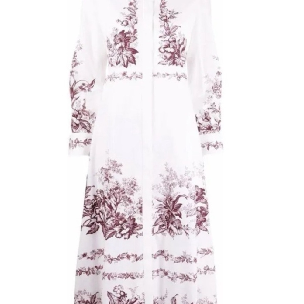NWOT Erdem Emily floral-print toile burgundy cotton-poplin shirt dress US 8 - Picture 8 of 16